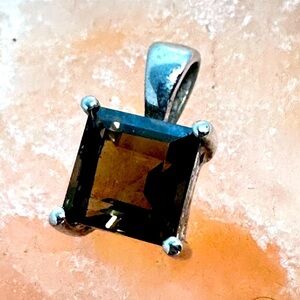 2ct Pendant Signed TGGC 925 Sterling Silver Rectangle Smoky Topaz Solitaire 4030